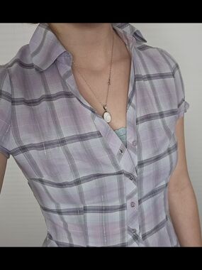 Y2K Light Purple Plaid Button-Front Women’s Top